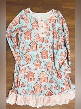 Sweet Honey super Soft Aqua Gingerbread House Nightgown Perfect for PJ day